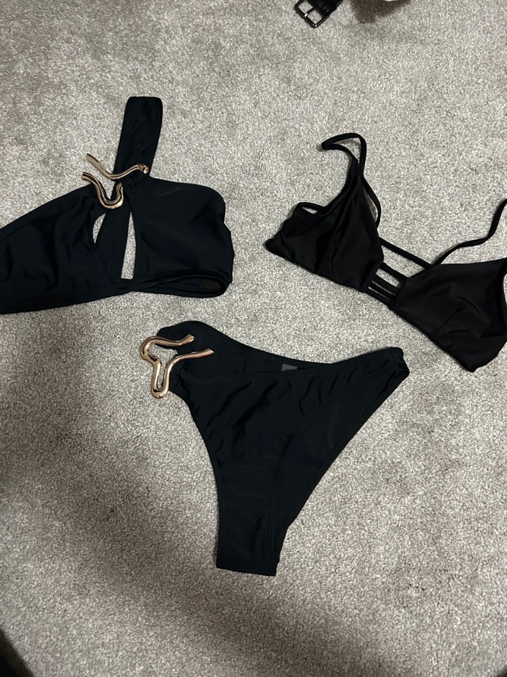 Source Unknown Black Bikini Set with Gold Hardware Accents